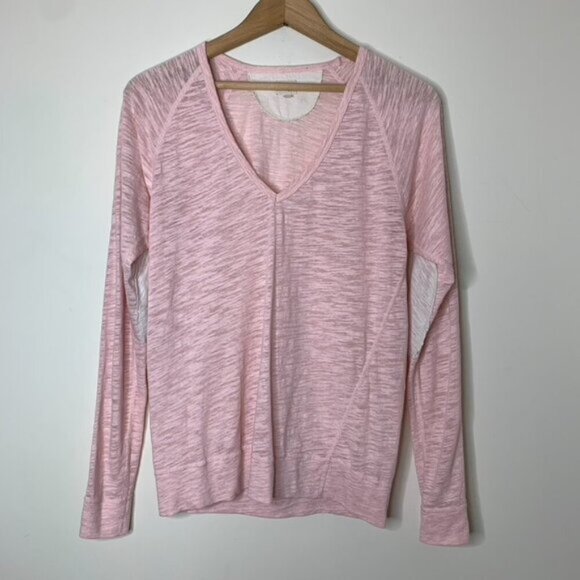 Aritzia Wilfred Free Long Sleeve Henley Top Heathered Burn out Pink Size XS - Picture 2 of 12